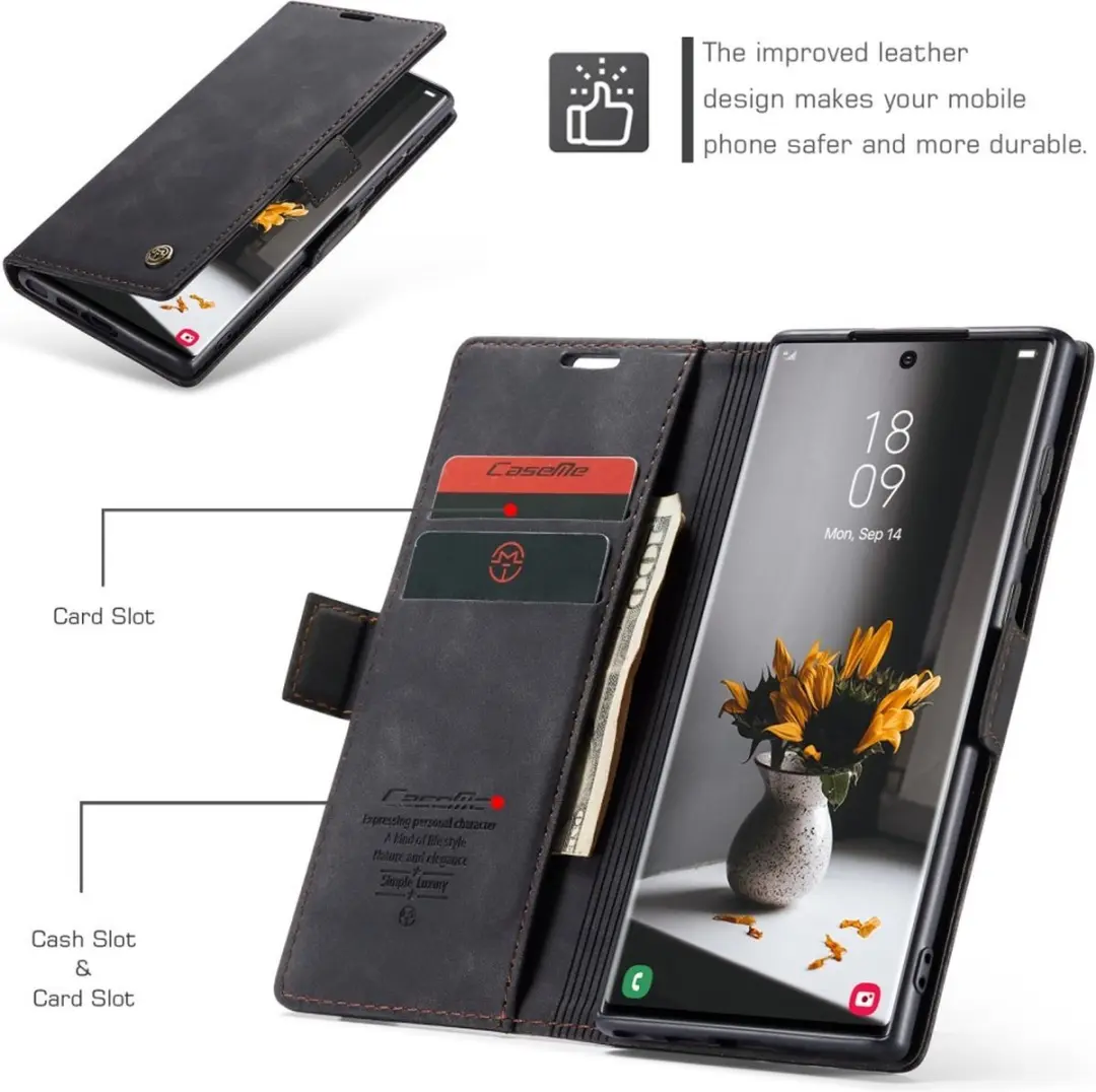 Caseme 013 Book Case Hoesje Samsung Galaxy S24 Ultra - Zwart - afbeelding 6 van 6