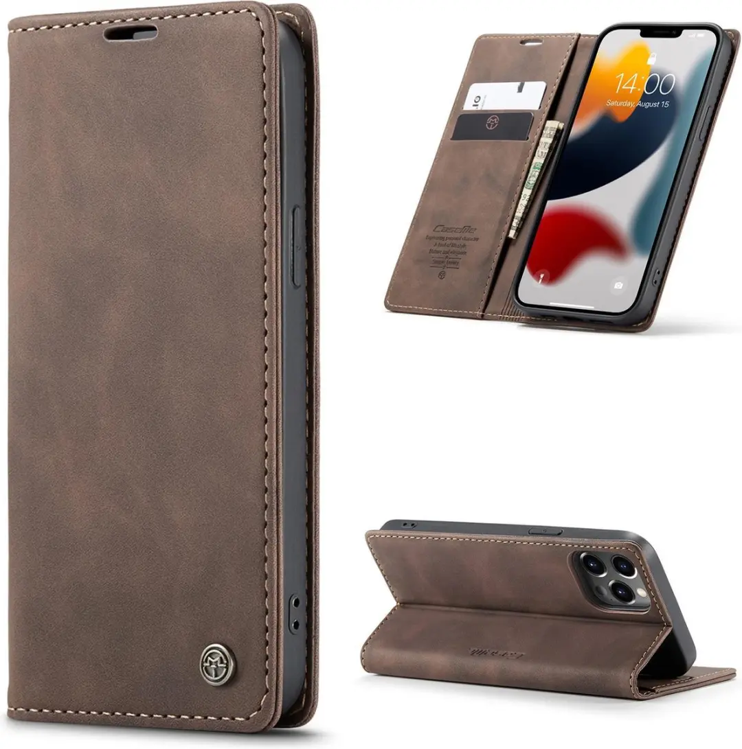 CaseMe Luxe Bookcase iPhone 13 Pro Max - Bruin - 6 Pasjes