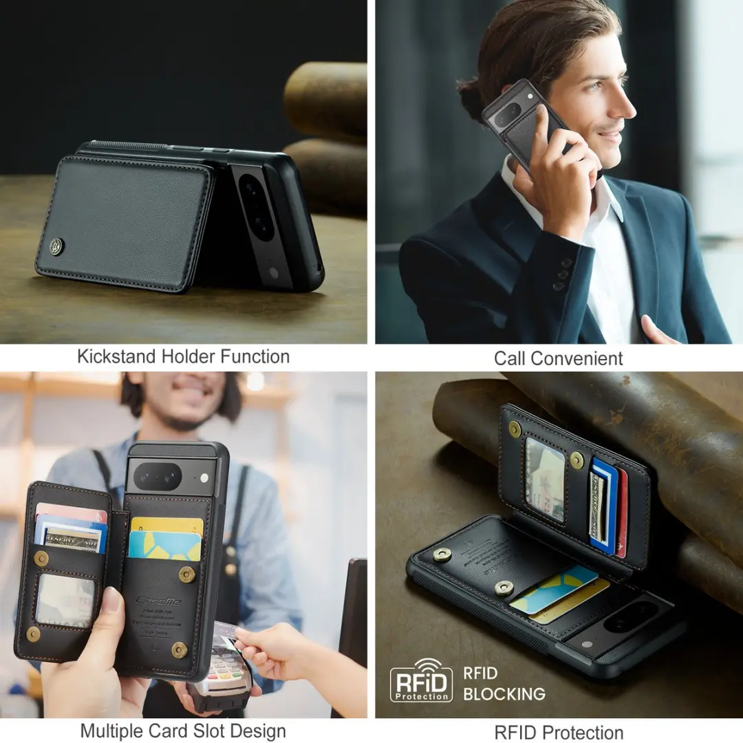 Caseme Portemonnee Backcover Pixel 8a - Anti-RFID - 4 Pasjes - Zwart