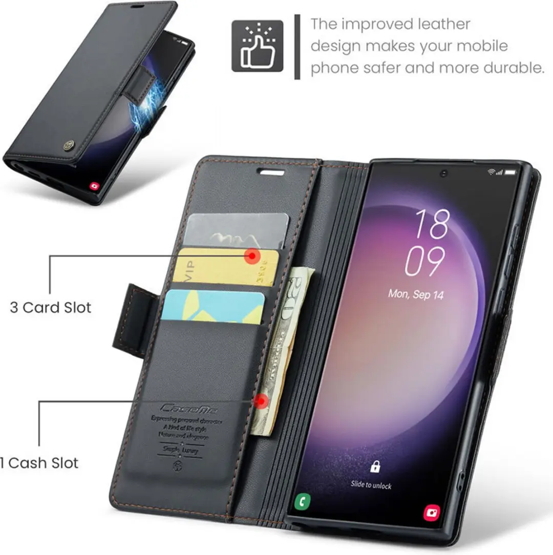 Caseme Wallet Case Samsung Galaxy S24 Ultra - RFID & Magneetsluiting - Zwart