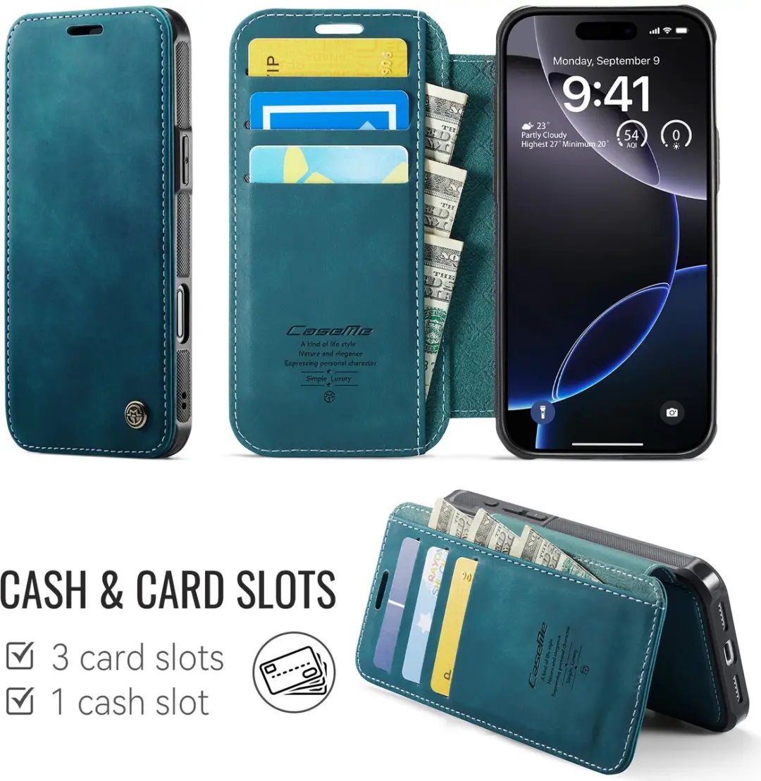 CaseMe 053 Slim Book Case iPhone 15 Pro - MagSafe - Blauw - 3 Pasjes