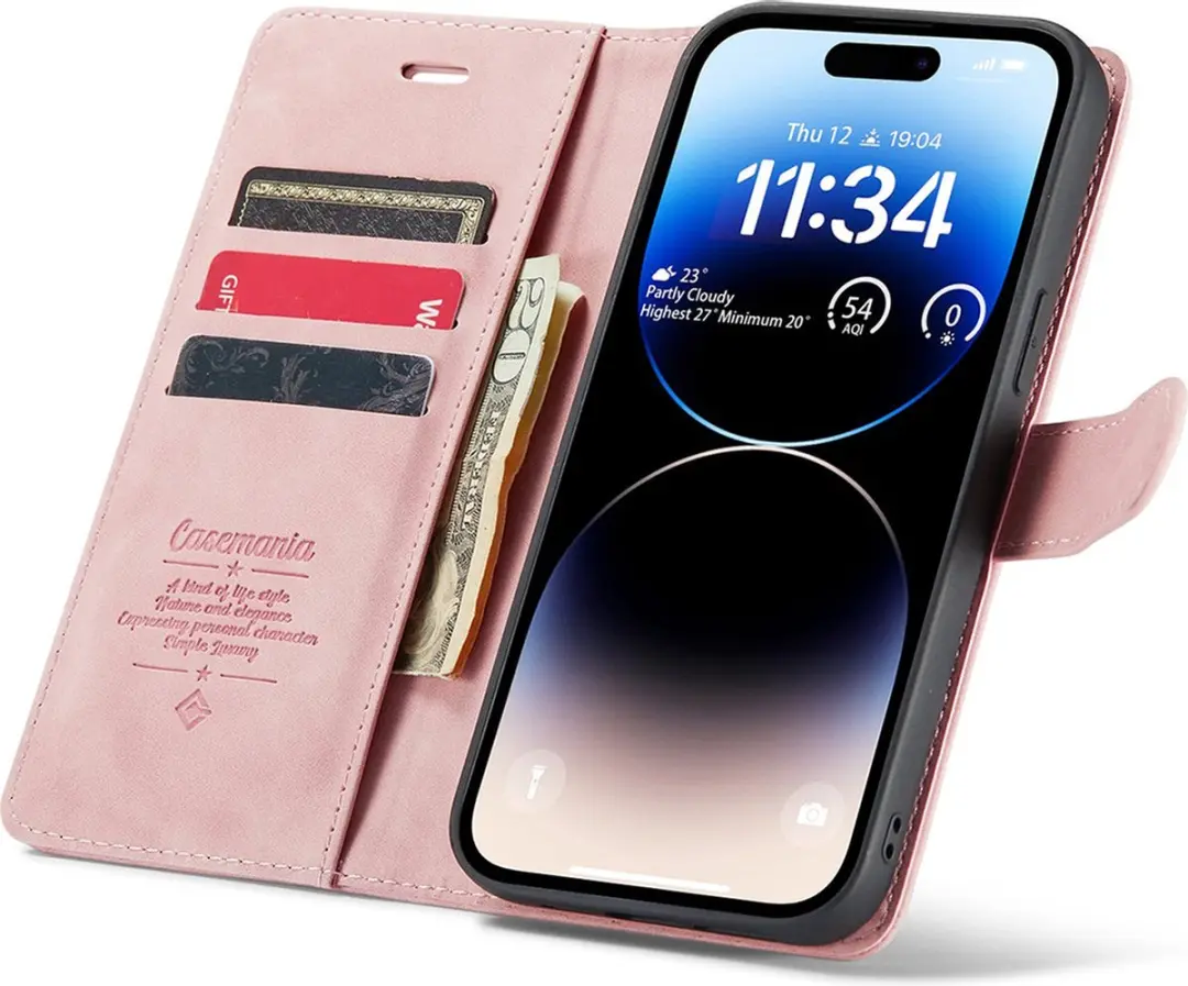 Caseme iPhone 15 Pro Max Bookcase Hoesje - Roze - 4 Pasjes