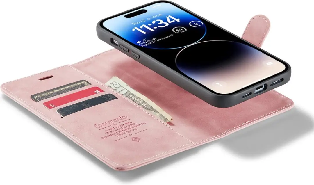 Caseme iPhone 15 Pro Max Bookcase Hoesje - Roze - 4 Pasjes