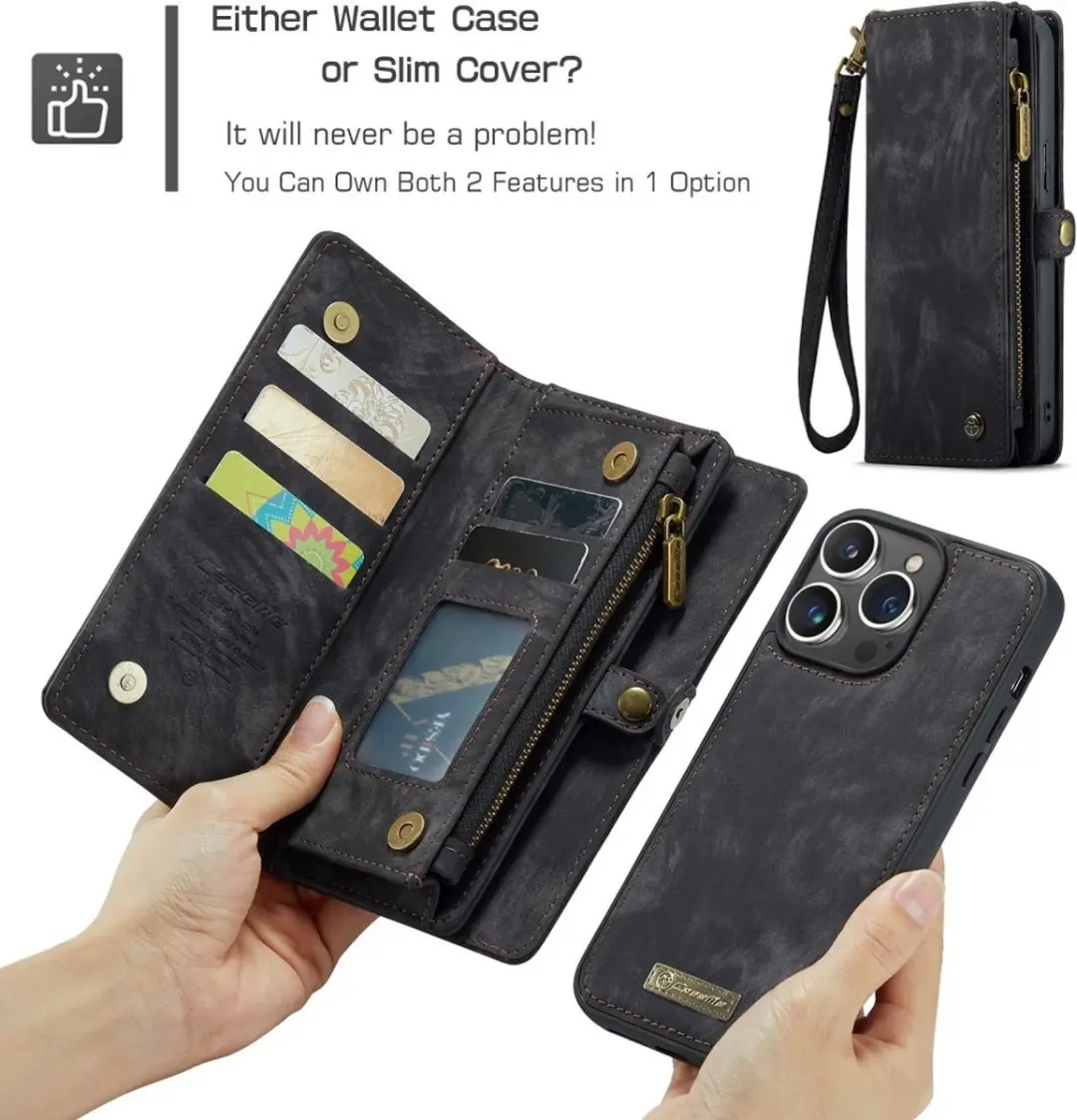Caseme 008 Hoesje iPhone 16 Pro Max - 2-in-1 Book Case & Portemonnee - Zwart