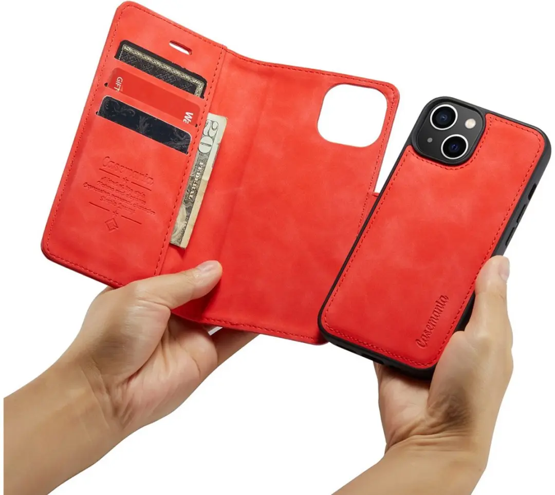 Caseme Bookcase Hoesje iPhone 15 Plus - Rood - 2-in-1 Magnetisch