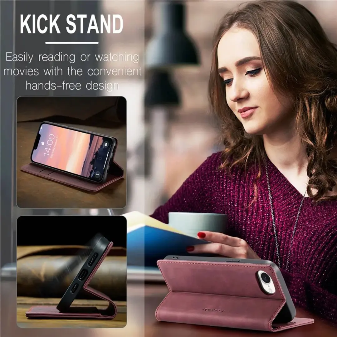 Caseme Retro Texture Book Wallet Case iPhone 16e - Bordeaux