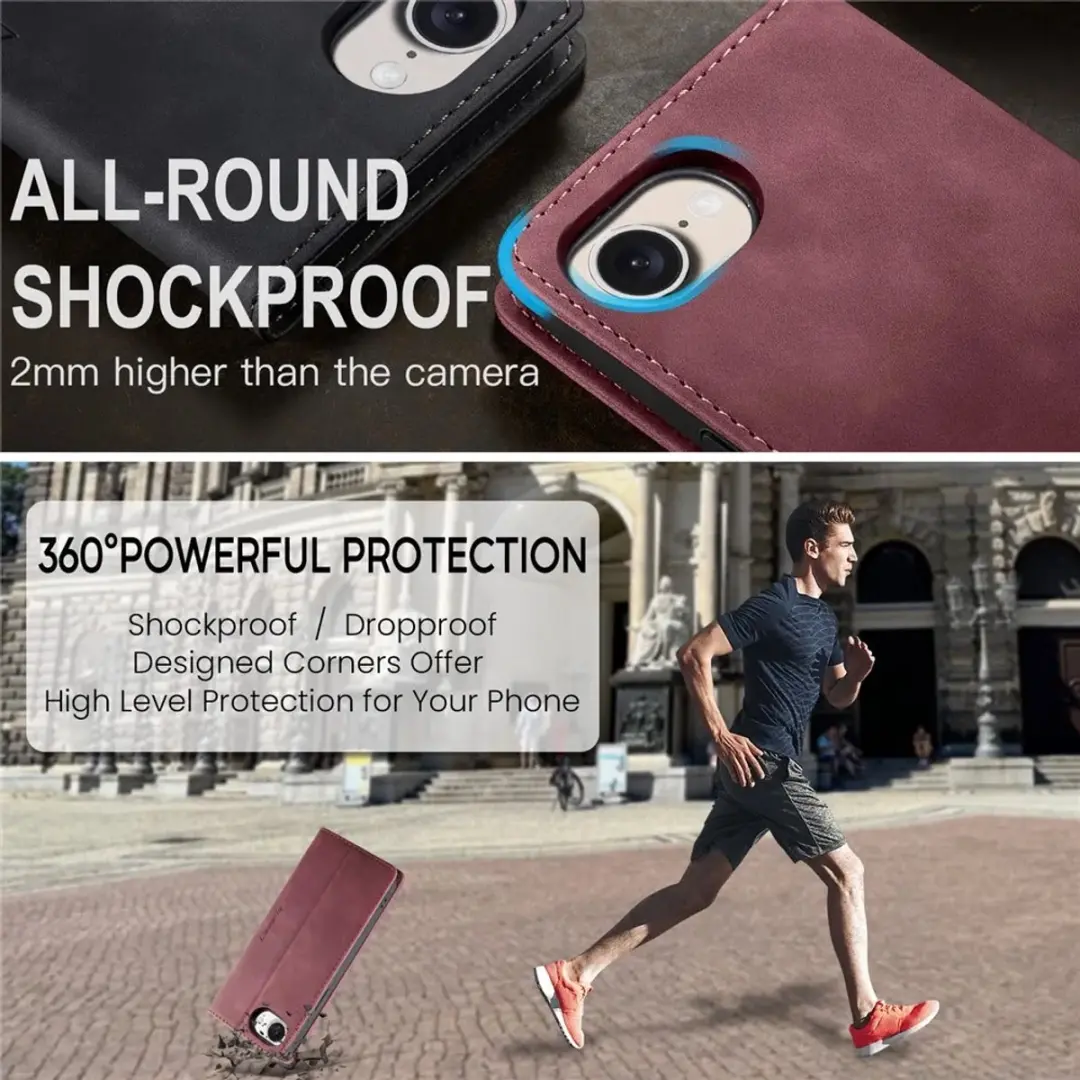 Caseme Retro Texture Book Wallet Case iPhone 16e - Bordeaux