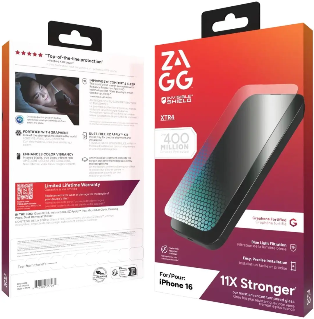 ZAGG InvisibleShield Glass XTR4 iPhone 15/16 - Blauw lichtfilter
