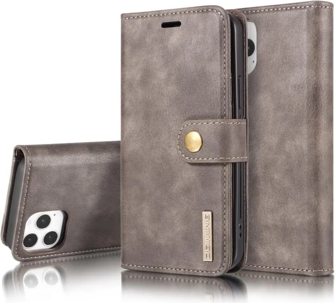 DG.MING iPhone 12/12 Pro Hoesje 2-in-1 Book Case Grijs