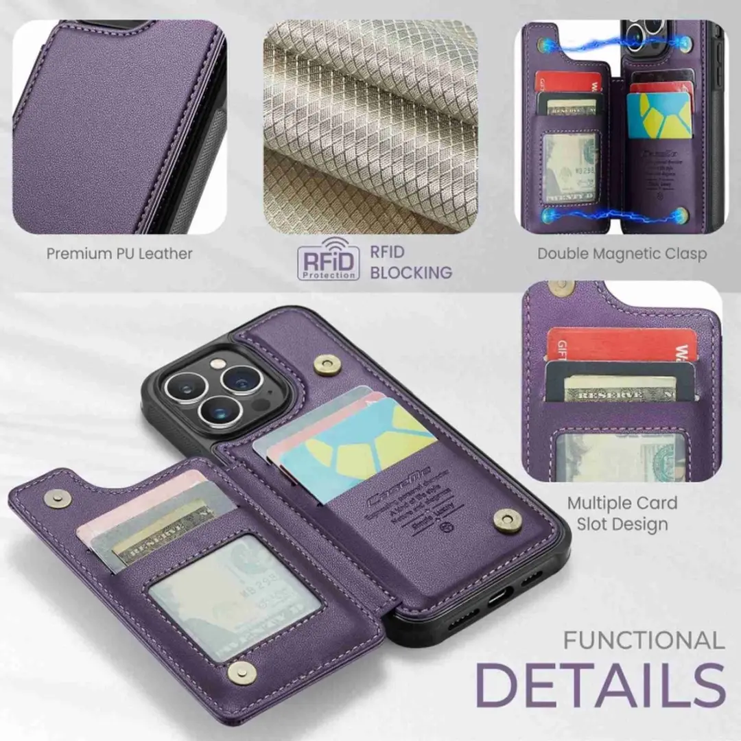 Caseme Portemonnee Backcover iPhone 13 Pro Max - Anti-RFID - 4 Pasjes - Paars