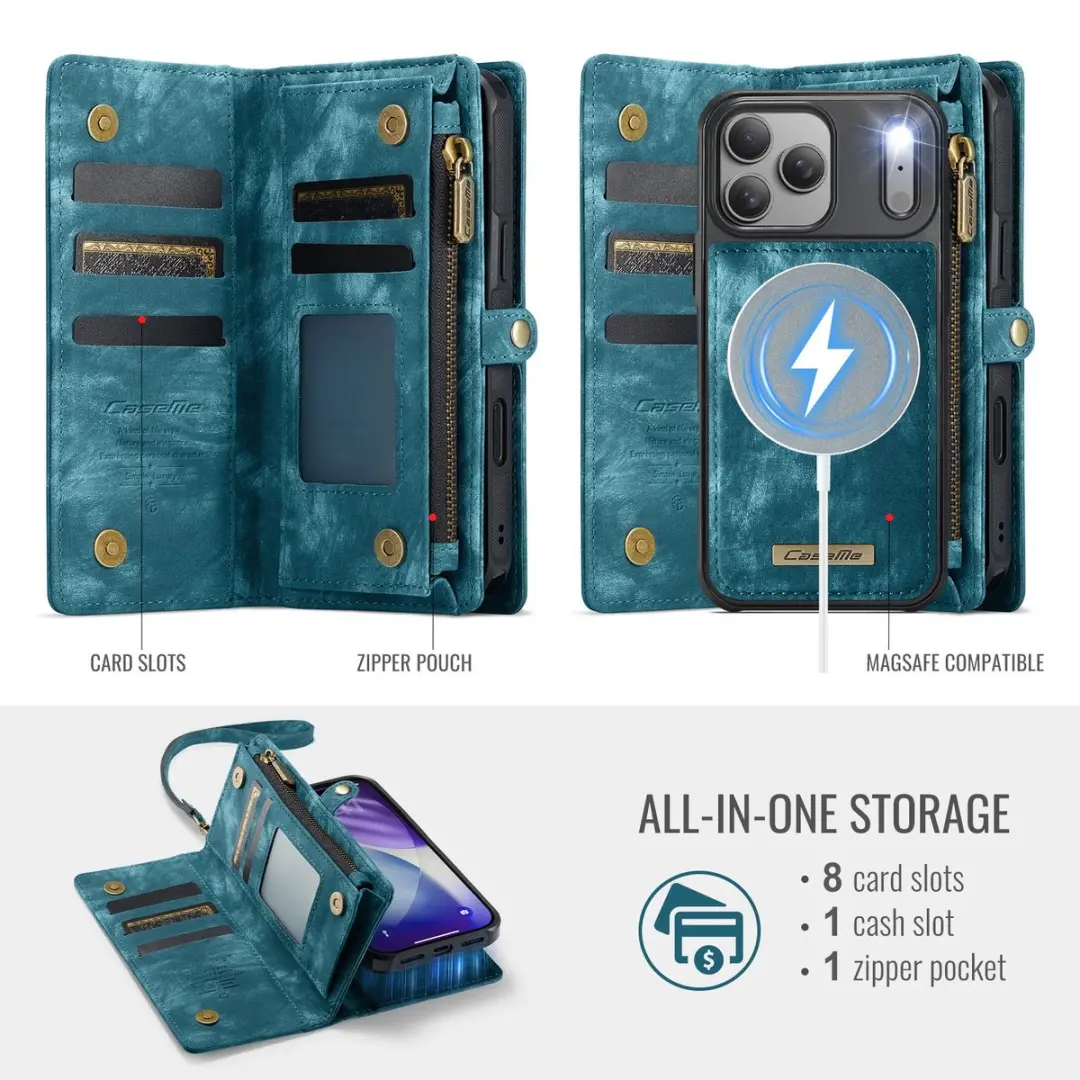 Caseme 008 iPhone 17 Pro Hoesje - Book Case & Portemonnee - Blauw - afbeelding 6 van 6