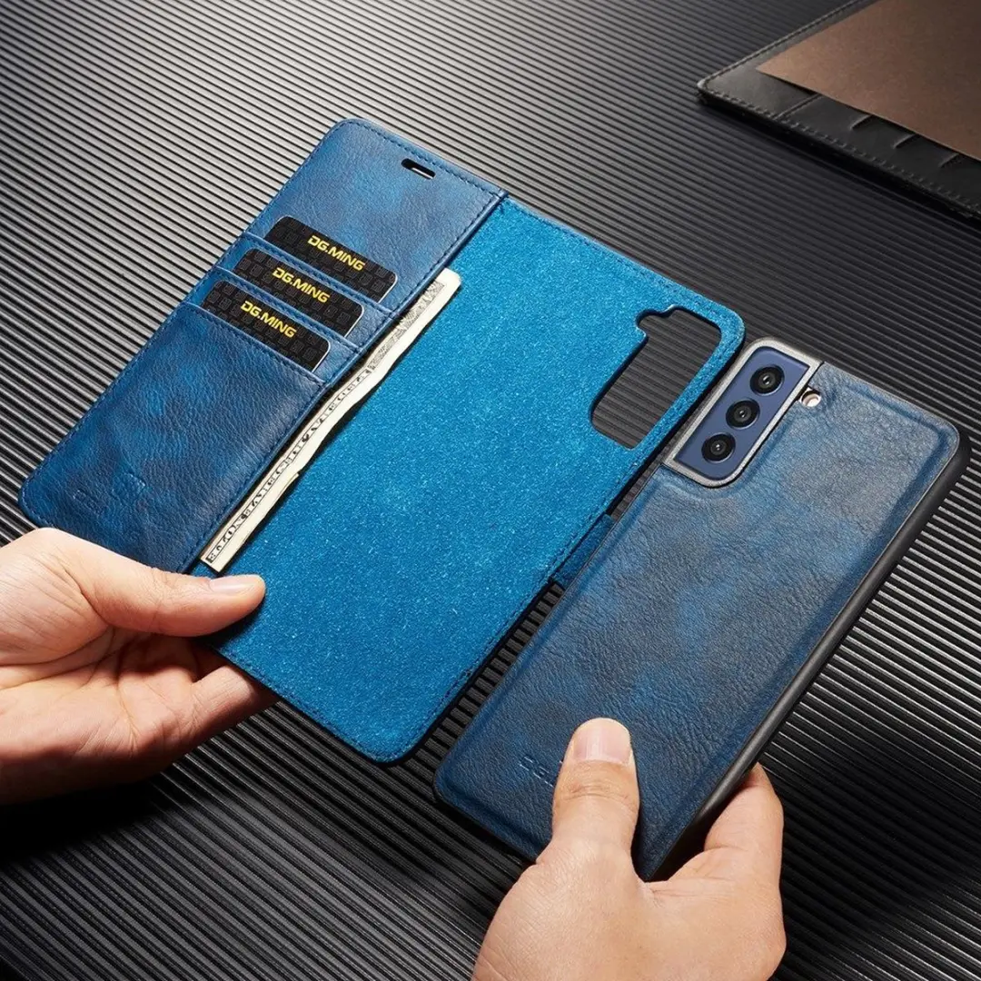 DG.MING Book Case Back Cover Blauw - 3 Stuks - Samsung Galaxy S21 FE
