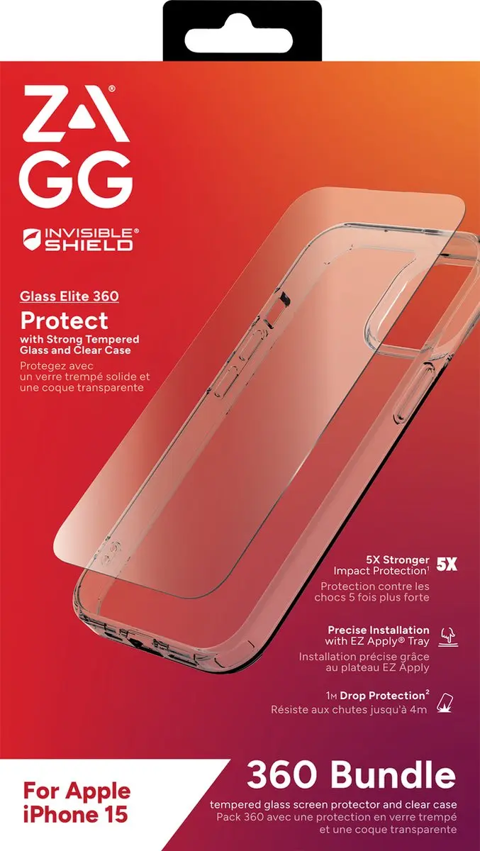 ZAGG InvisibleShield Glass Elite 360 iPhone 15 - Transparant