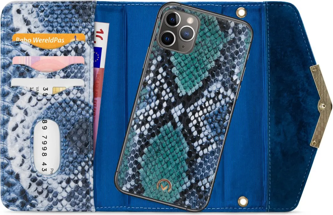 Mobilize iPhone 11 Pro Max Hoesje Velvet Clutch Blauw - 4 Pasjes