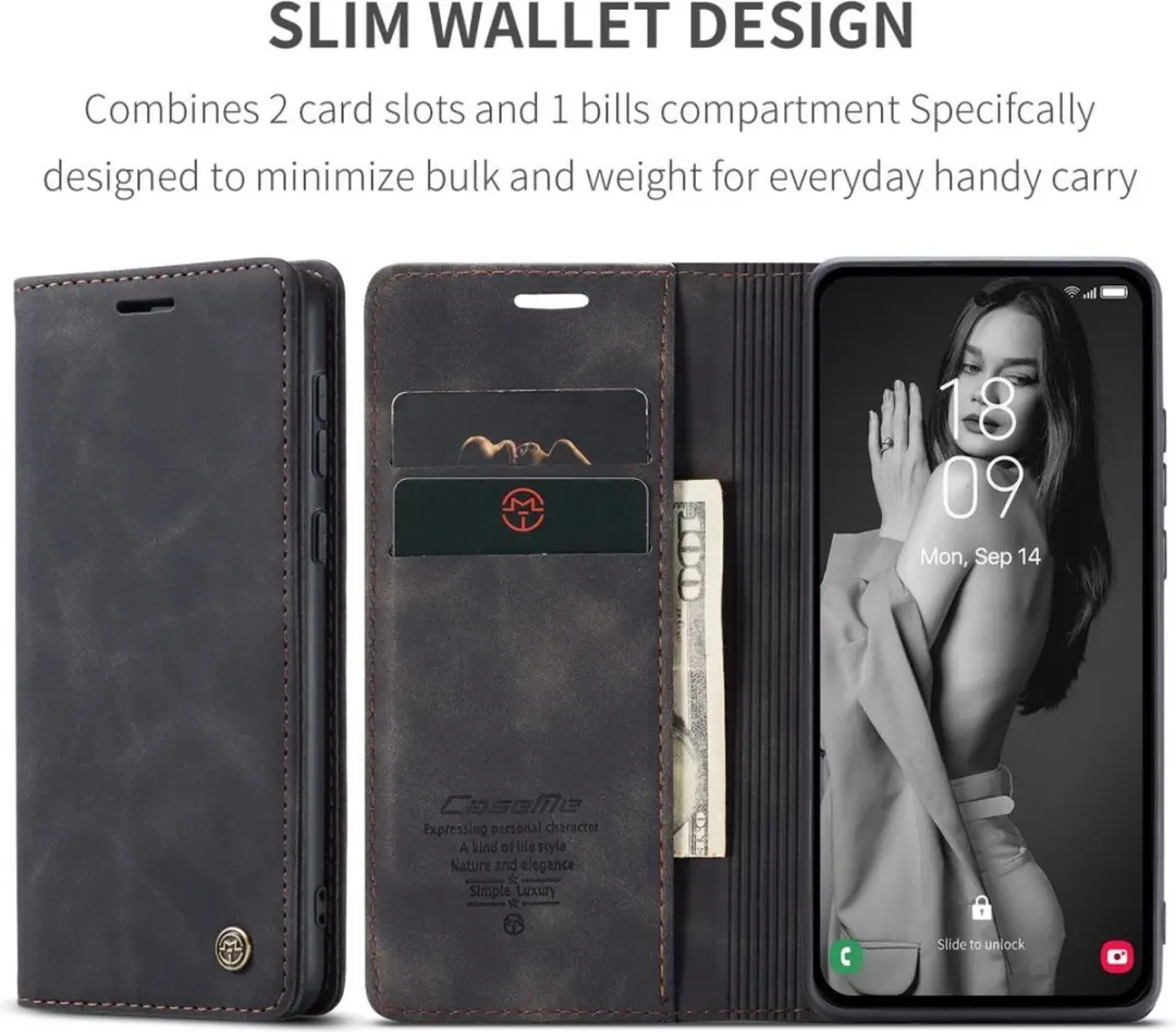 Caseme 013 Book Case Hoesje Samsung Galaxy A55 - Zwart - afbeelding 6 van 6