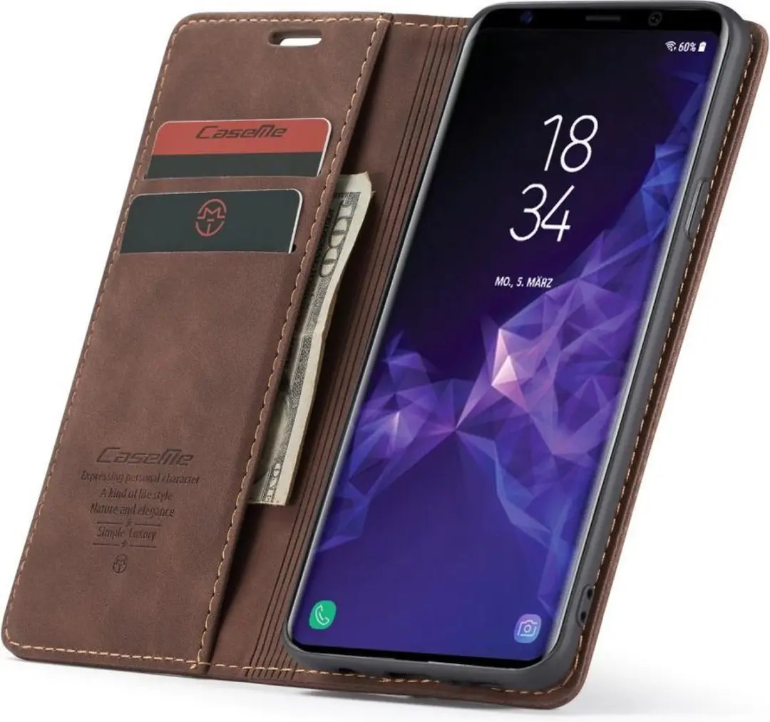 Caseme Book Case Donkerbruin - Samsung Galaxy S9+ Hoesje - 2 Pasjes