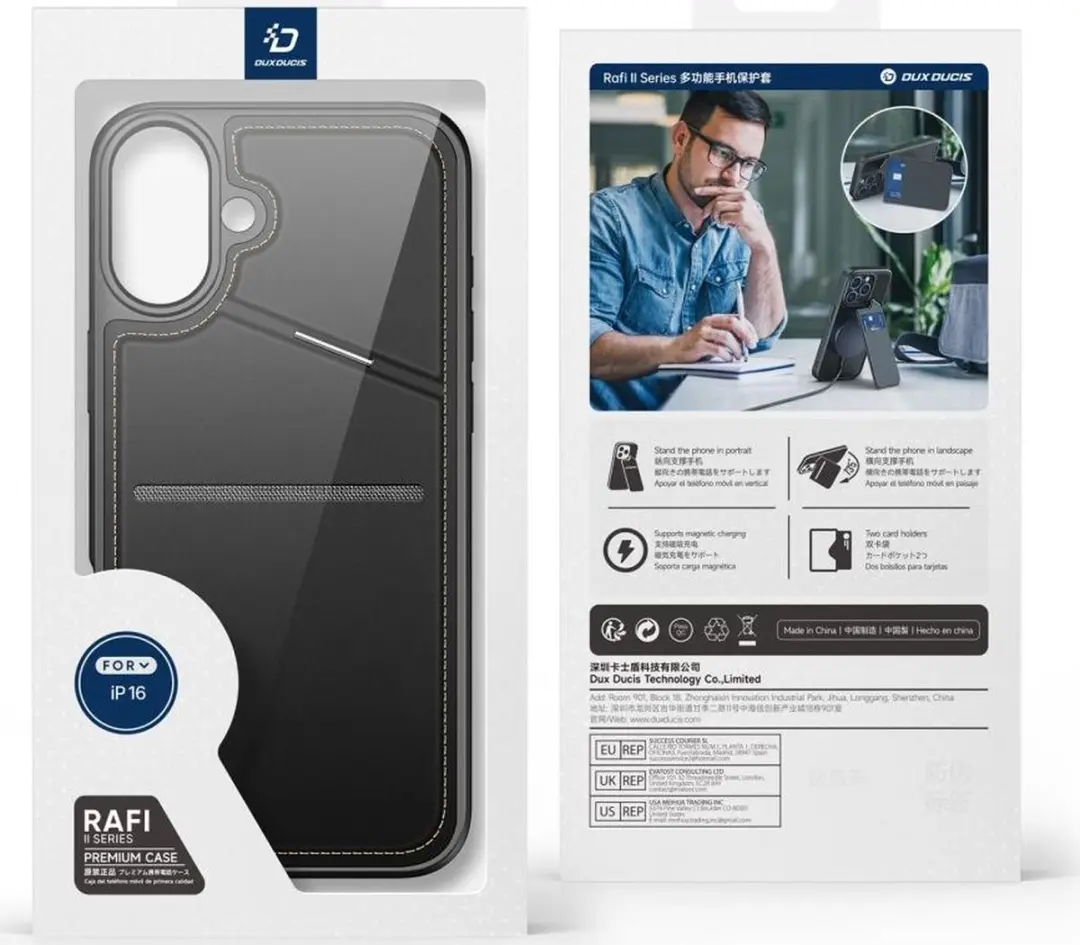 Dux Ducis Rafi Series iPhone 16 Hoesje - Zwart - Back Cover met Stand