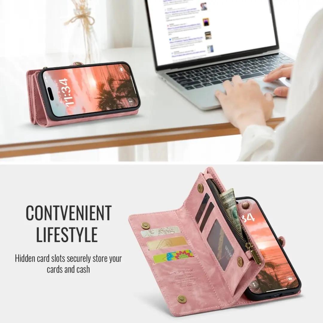 CaseMe 008 iPhone 16 Plus Hoesje - Roze - 8 Pasjes