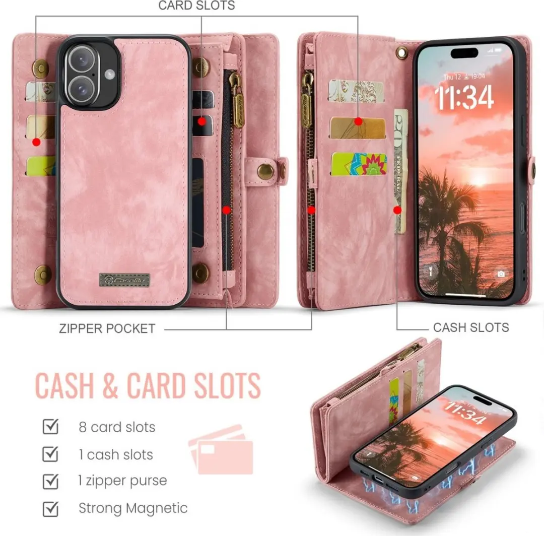 CaseMe 008 iPhone 16 Plus Hoesje - Roze - 8 Pasjes