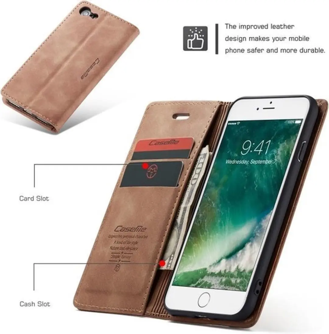 Caseme 8720626934030 Bookcase iPhone SE 2022 - Bruin