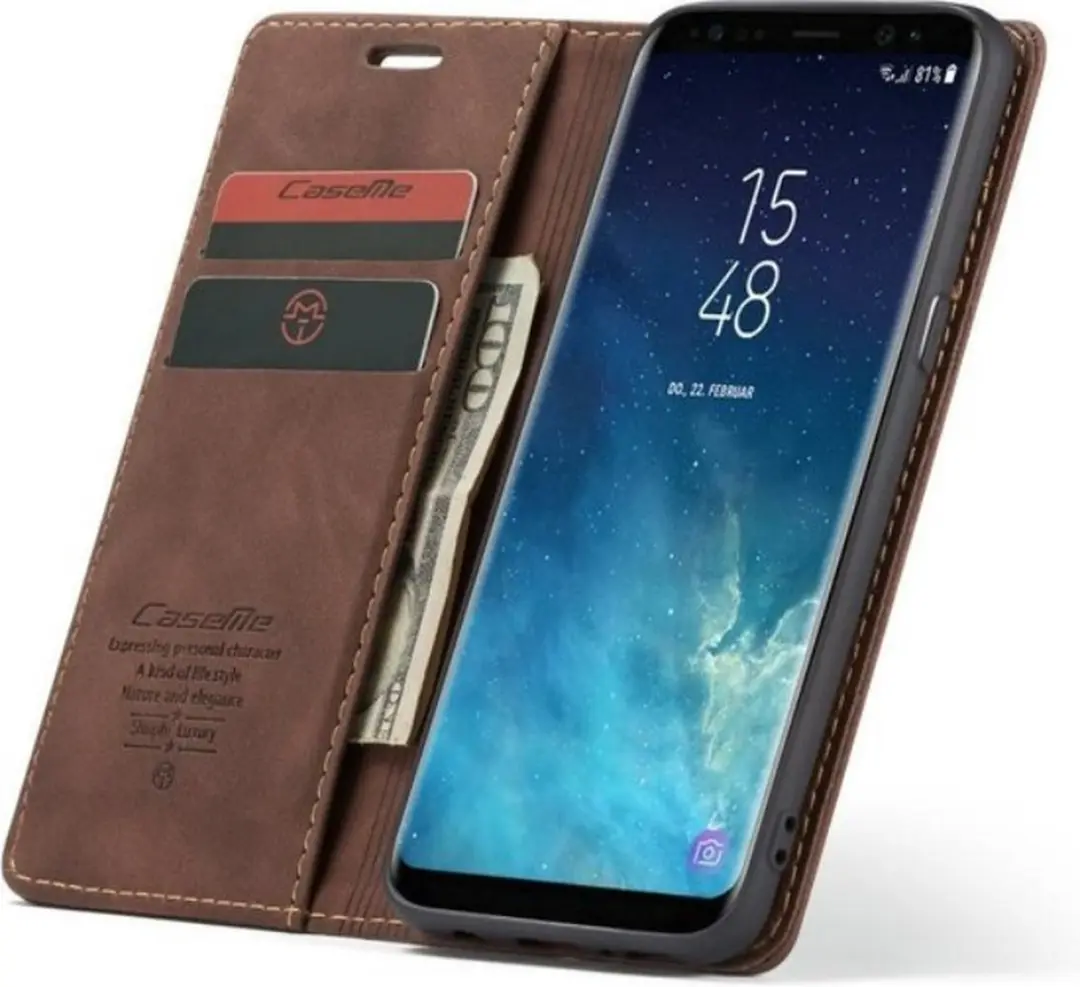 Caseme Bookcase Telefoonhoes Samsung Galaxy A22 4G - Donkerbruin