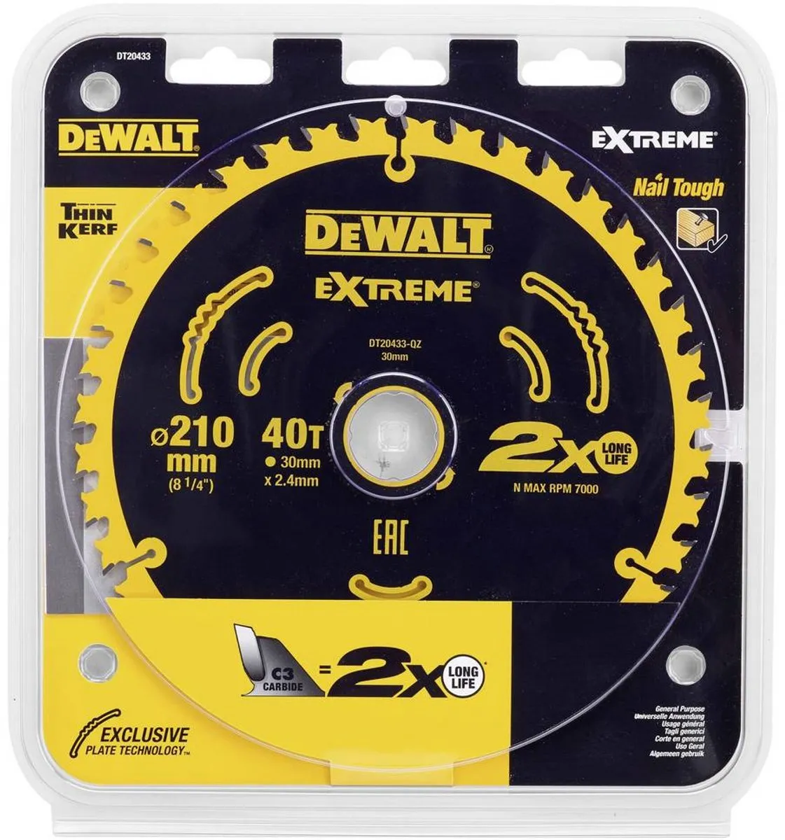 DeWalt DT20433-QZ Cirkelzaagblad Hout 210mm 40T