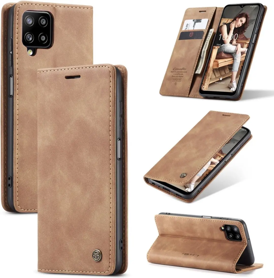 Caseme 013 Book Case Hoesje Samsung Galaxy A12 - 2 Pasjes - Bruin