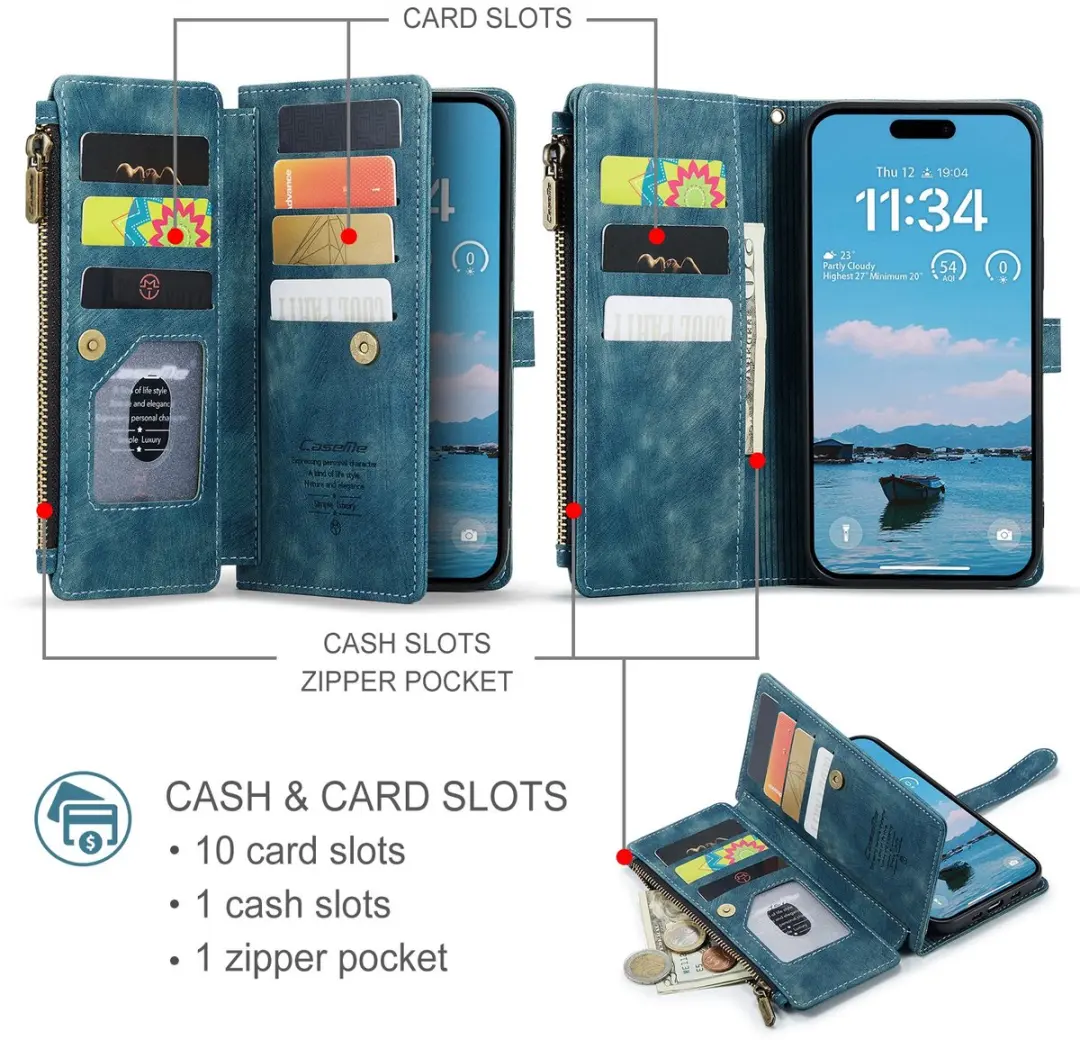 CaseMe C30 Book Case iPhone Air Hoesje - Blauw - 10 Pasjes
