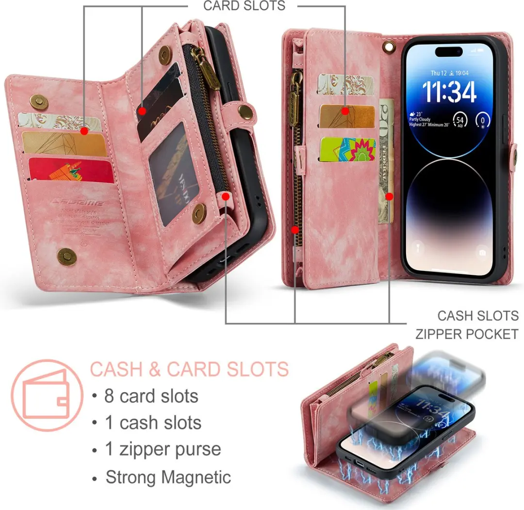 Caseme iPhone 14 Pro Hoesje Roze - 8 Pasjes