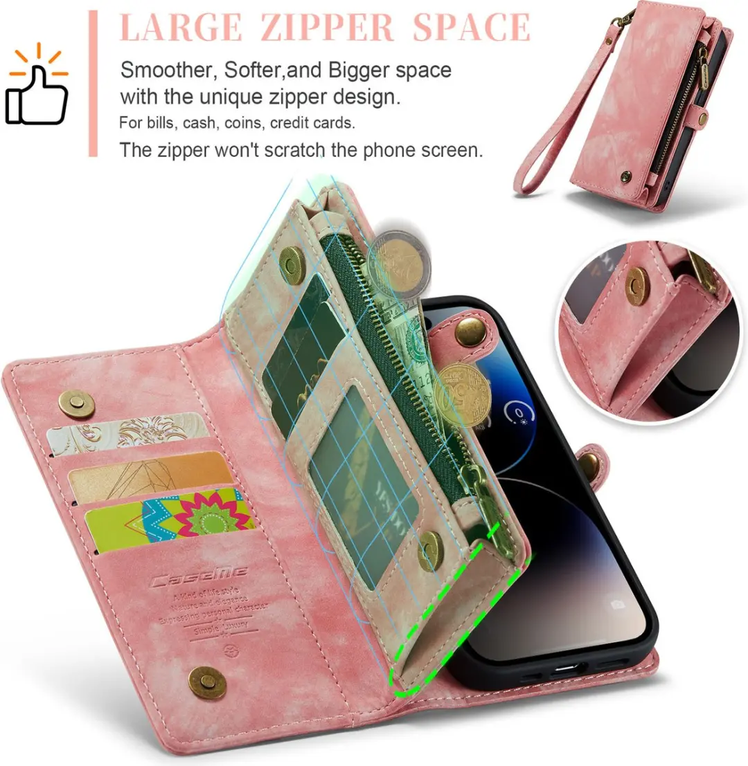 Caseme iPhone 14 Pro Hoesje Roze - 8 Pasjes