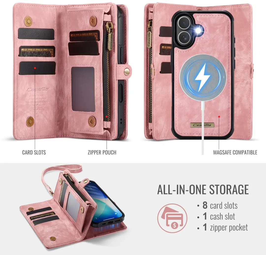 Caseme 008 iPhone 17 Hoesje - Book Case & Portemonnee Roze - afbeelding 6 van 6