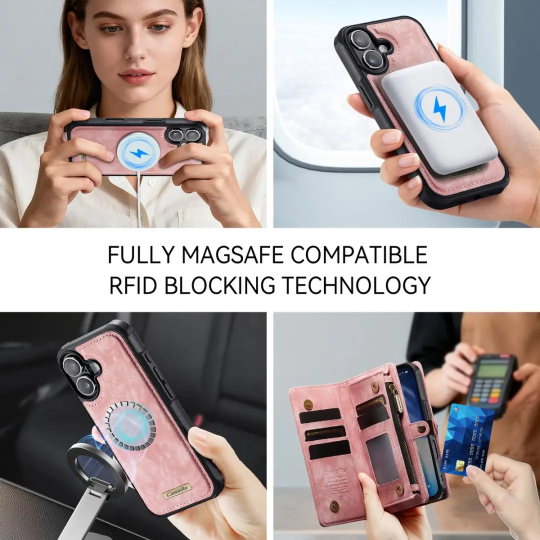 Caseme 008 iPhone 17 Hoesje - Book Case & Portemonnee Roze
