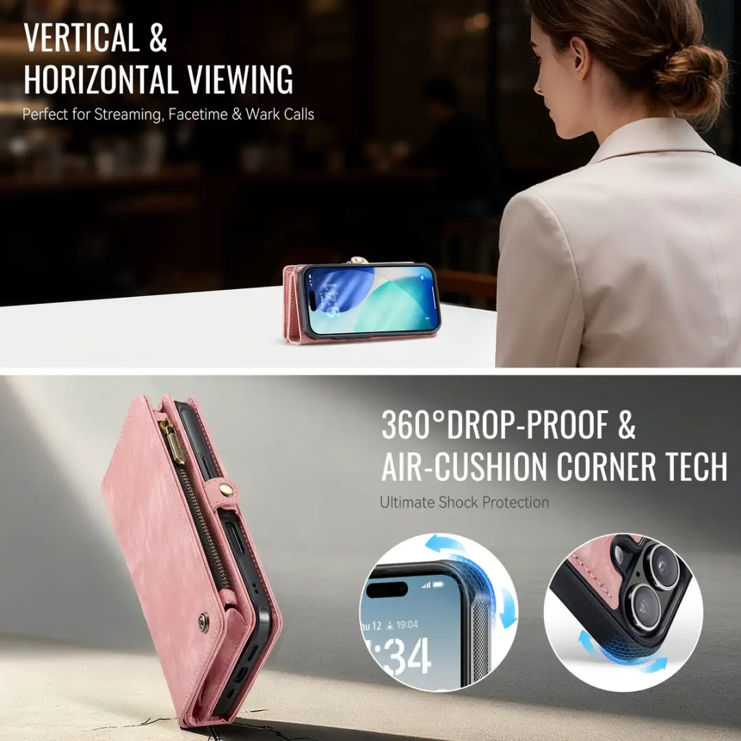 Caseme 008 iPhone 17 Hoesje - Book Case & Portemonnee Roze