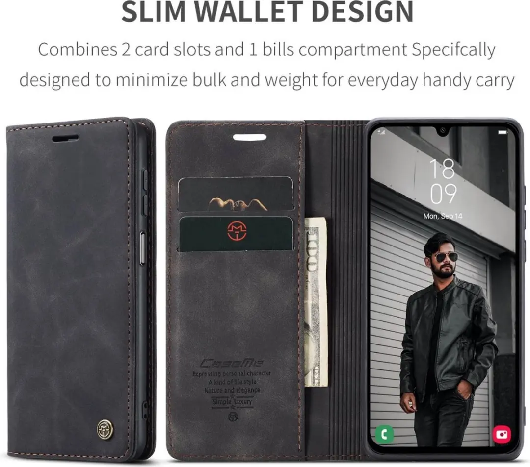 Caseme 013 Book Case Hoesje Samsung Galaxy A16 - 2 Pasjes - Zwart