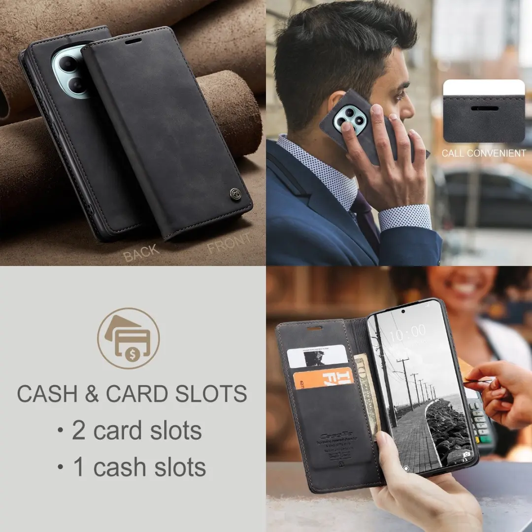 Caseme 013 Book Case Hoesje - Xiaomi Redmi Note 15/Poco M8 - Zwart - afbeelding 6 van 6