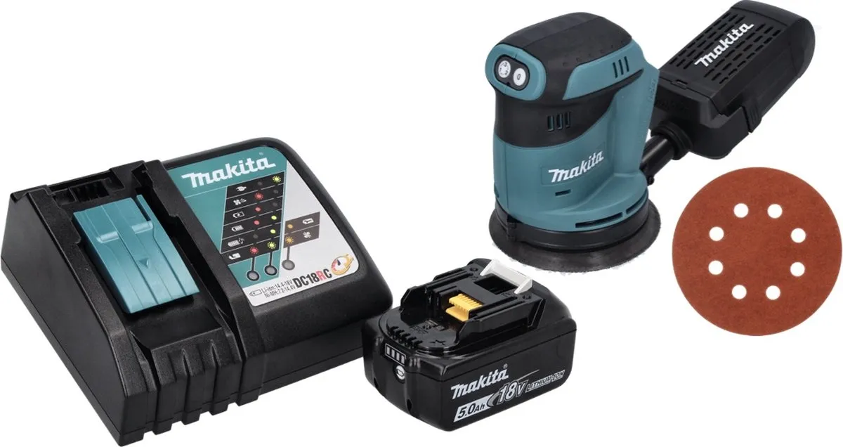 Makita DBO 180 RT1 Excentrische Schuurmachine 18V - 125mm - 5.0Ah + Lader + 20 Stuks Schuurpapier - afbeelding 2 van 5