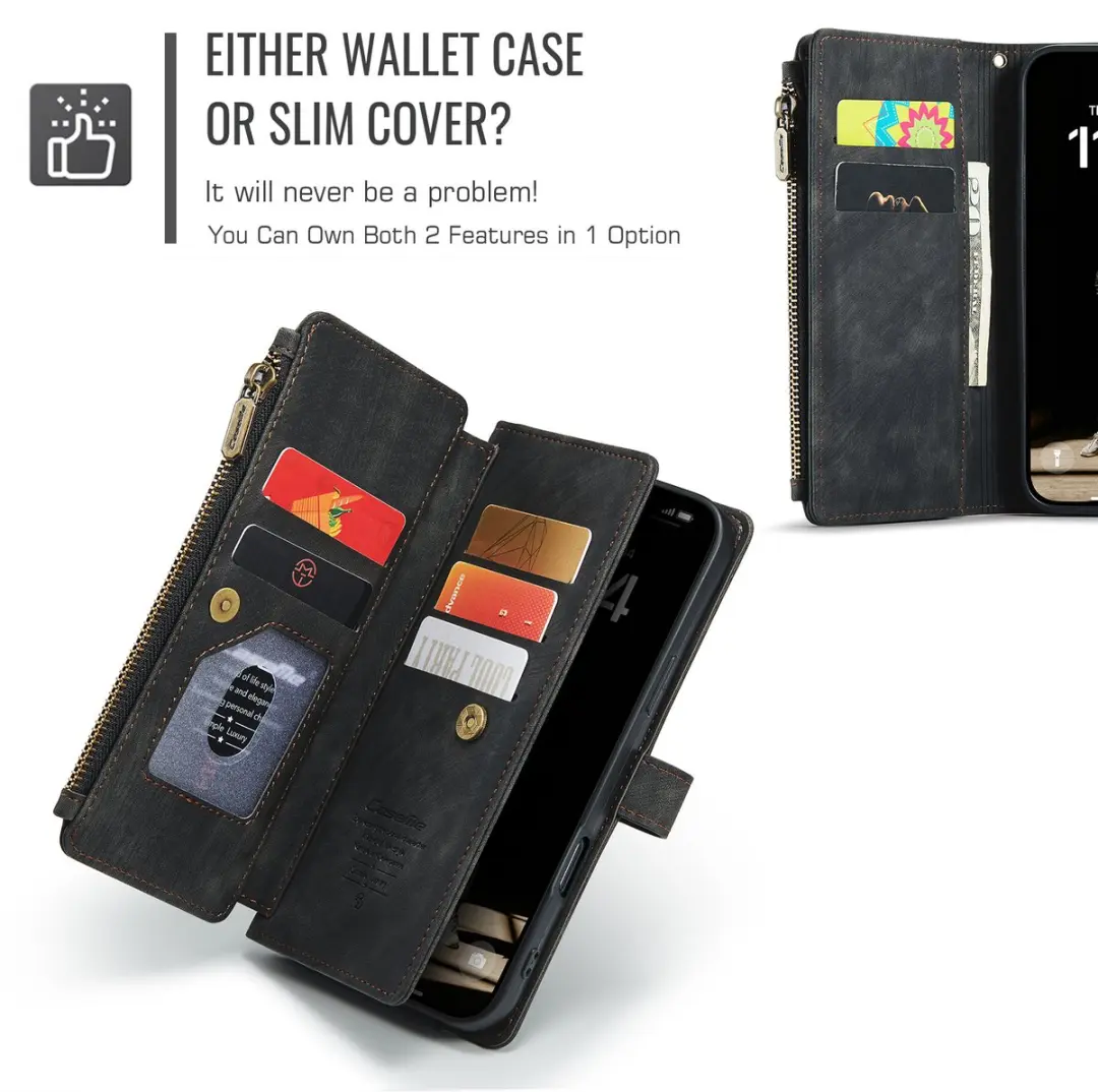 Caseme iPhone 17 PU Portemonneehoesje - 10 Pasjes - Zwart