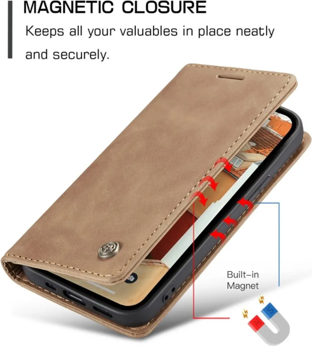 Caseme 013 Book Case iPhone 14 Hoesje - 2 Pasjes - Bruin