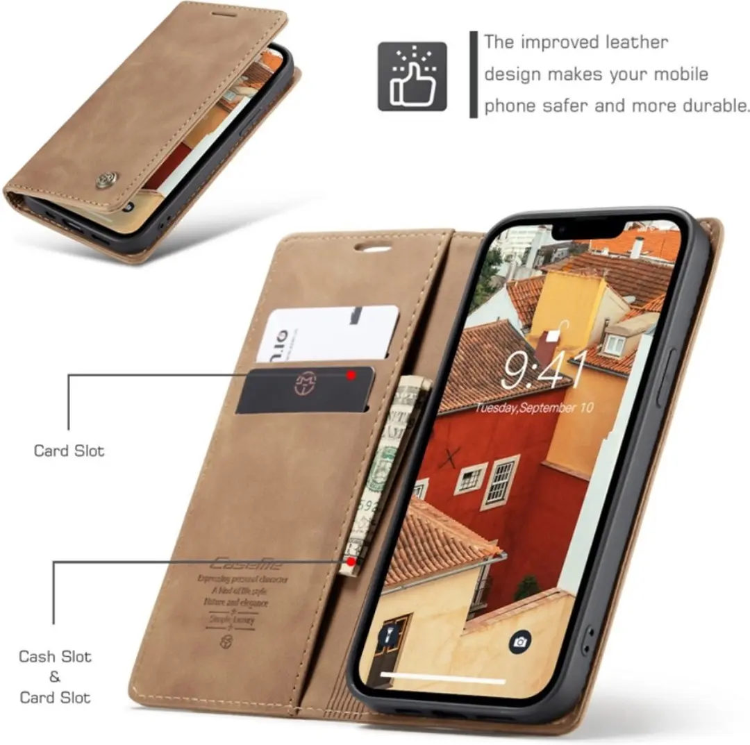 Caseme 013 Book Case iPhone 14 Hoesje - 2 Pasjes - Bruin