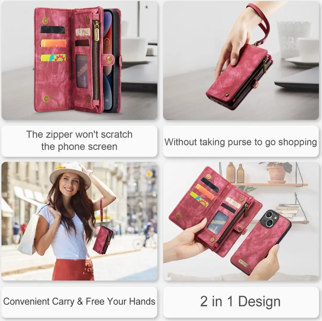 Caseme 008 iPhone 15 Hoesje - 2-in-1 Book Case & Portemonnee - 8 Pasjes - Pink