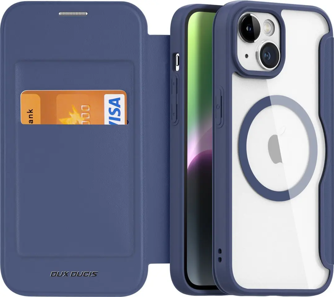 Dux Ducis iPhone 15 Hoesje Book Case Blauw - MagSafe