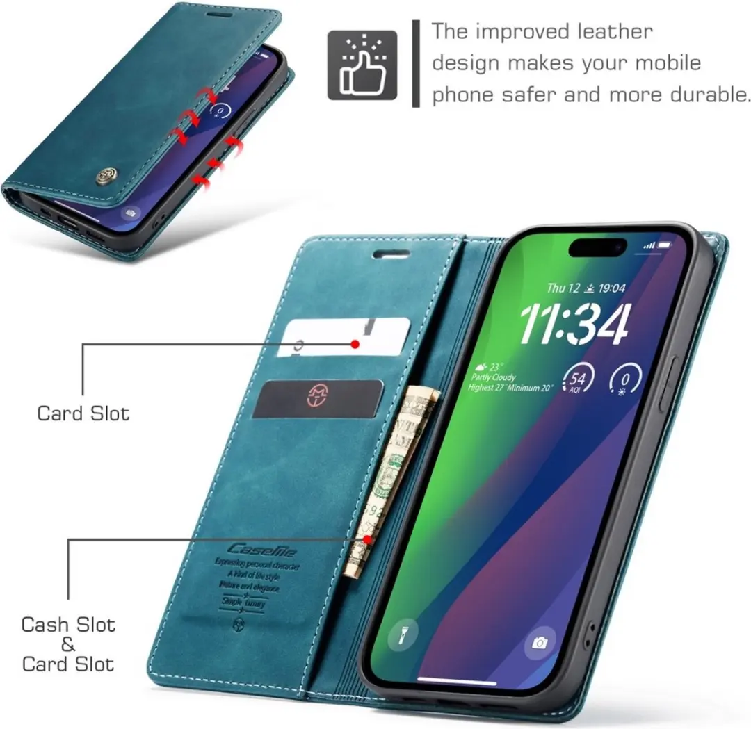 Caseme 013 Book Case iPhone 16 Plus Hoesje - Blauw