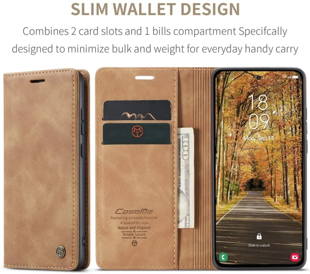 Caseme 013 Book Case Hoesje - Samsung Galaxy S25 Edge - 2 Pasjes - Bruin - afbeelding 6 van 6