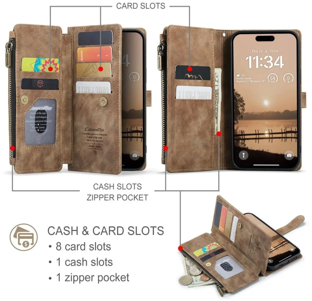 Caseme C30 Hoesje iPhone 17 Pro - 9 Pasjes - Bruin