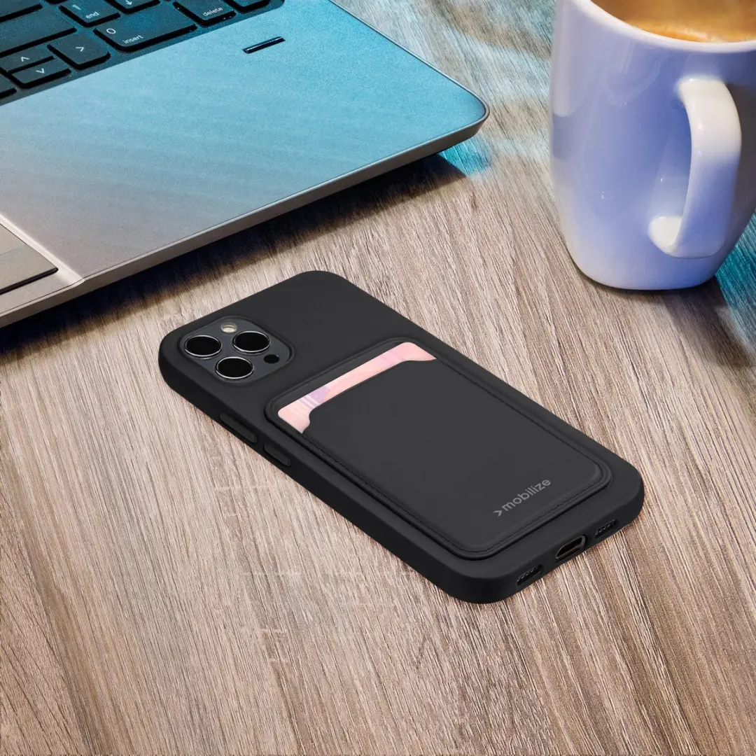 Mobilize Rubber Gelly Card iPhone 14 Plus Hoesje - Zwart - MOB-GCCMB-IPH14MAX