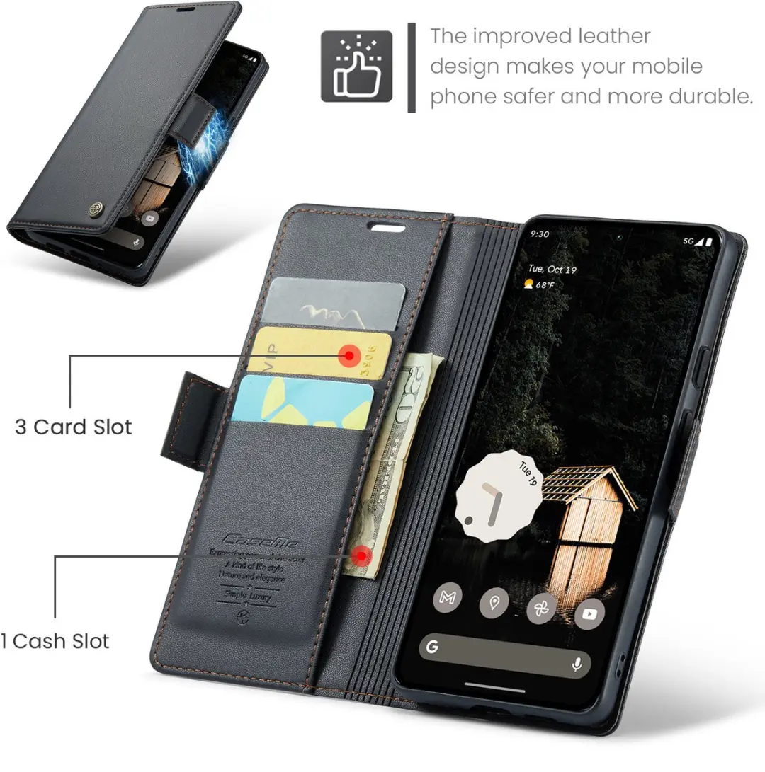 CaseMe Wallet Case Google Pixel 10 Pro XL - RFID & Magneetsluiting - 3 Pasjes - Zwart
