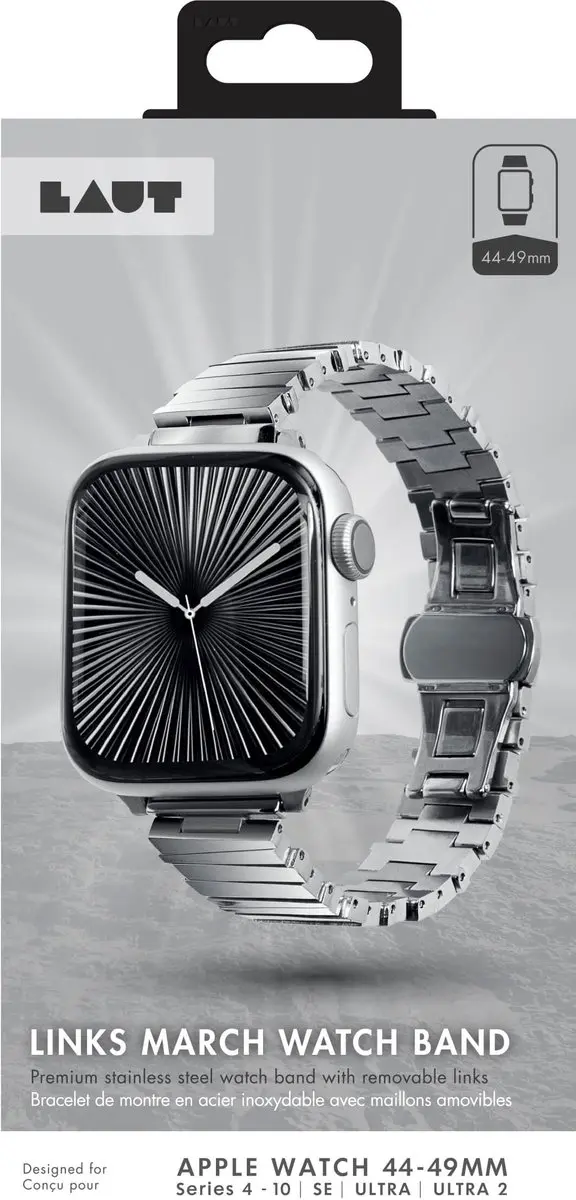 Laut Links March Apple Watch Bandje 42-49mm - Zilver RVS