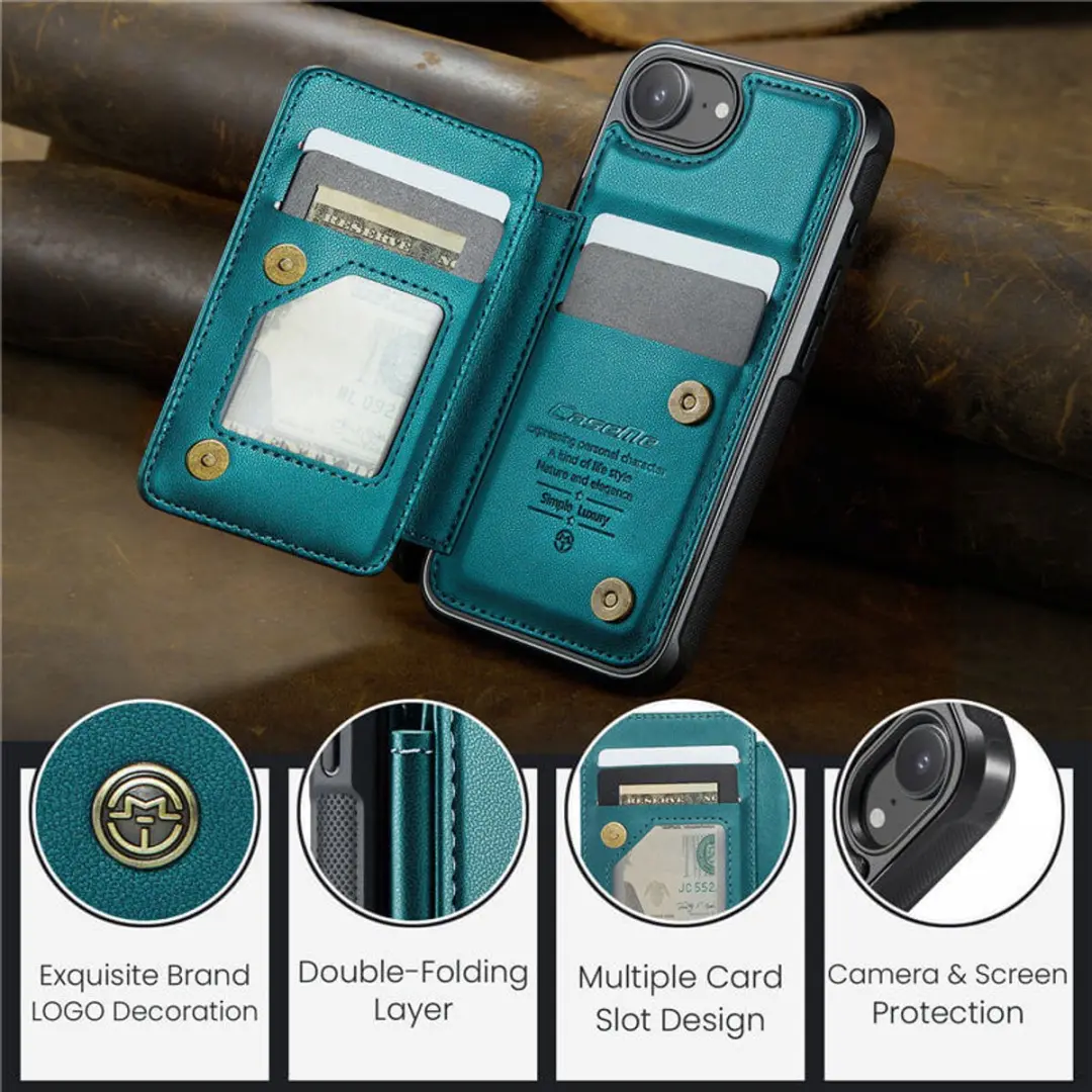 Caseme Portemonnee Backcover iPhone 16/17 - Anti-RFID Groen