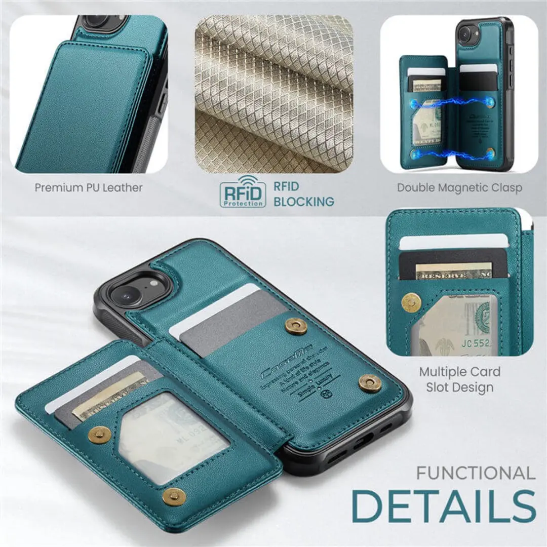 Caseme Portemonnee Backcover iPhone 16/17 - Anti-RFID Groen
