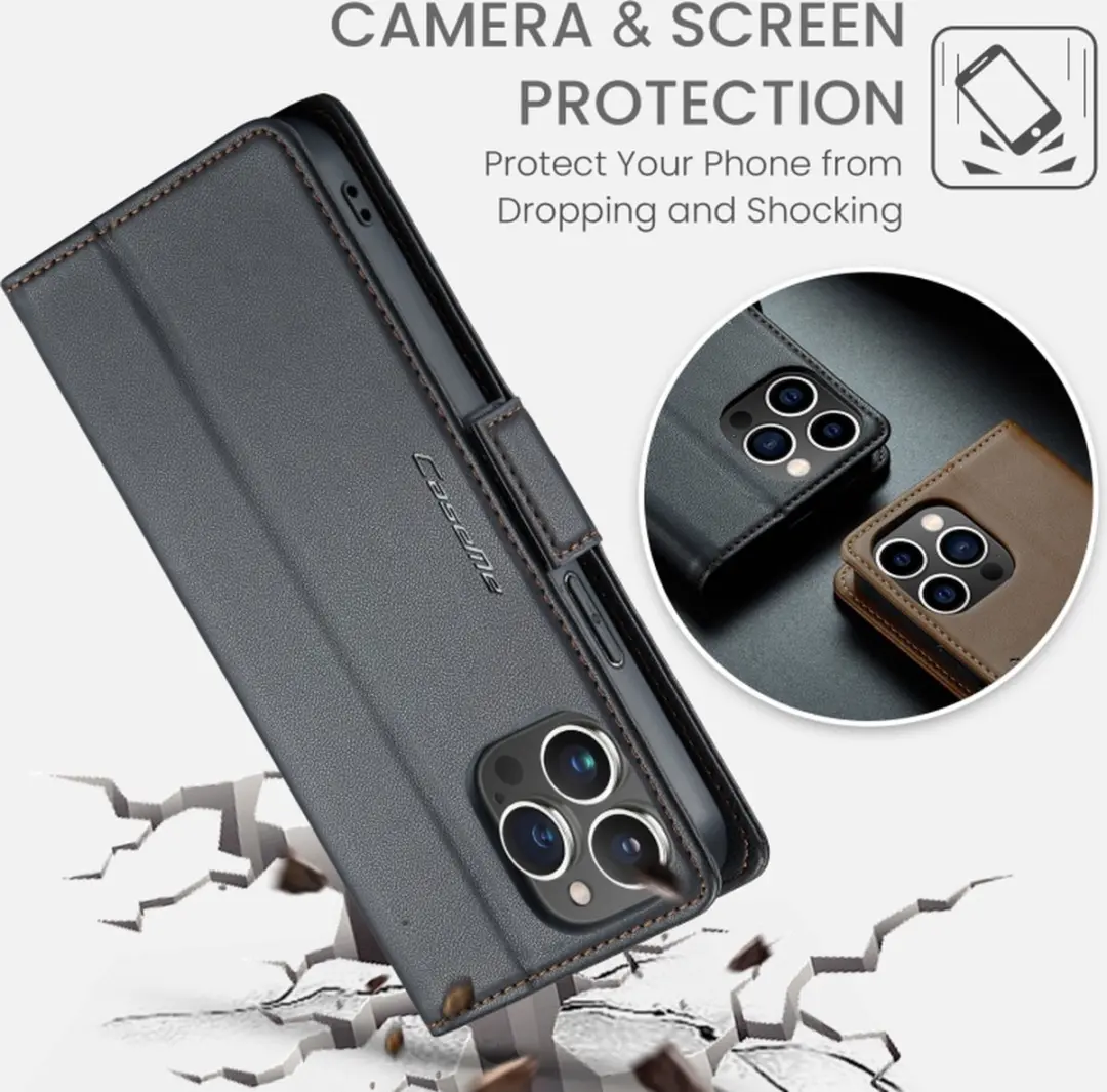 CaseMe Wallet Case iPhone 15 Pro Max - RFID & Magneetsluiting - 3 Pasjes - Zwart